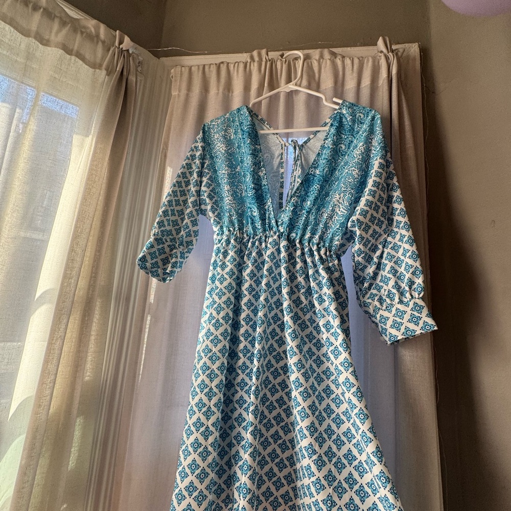 Blue Patterned Mini Dress - Picture 2 of 3
